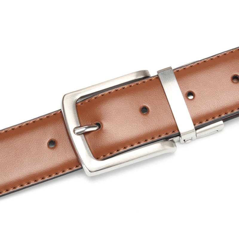 3.3CM Wide Double Side Strap Reversible Pin Buckle Custom Split Genuine Leather Belts For Men
