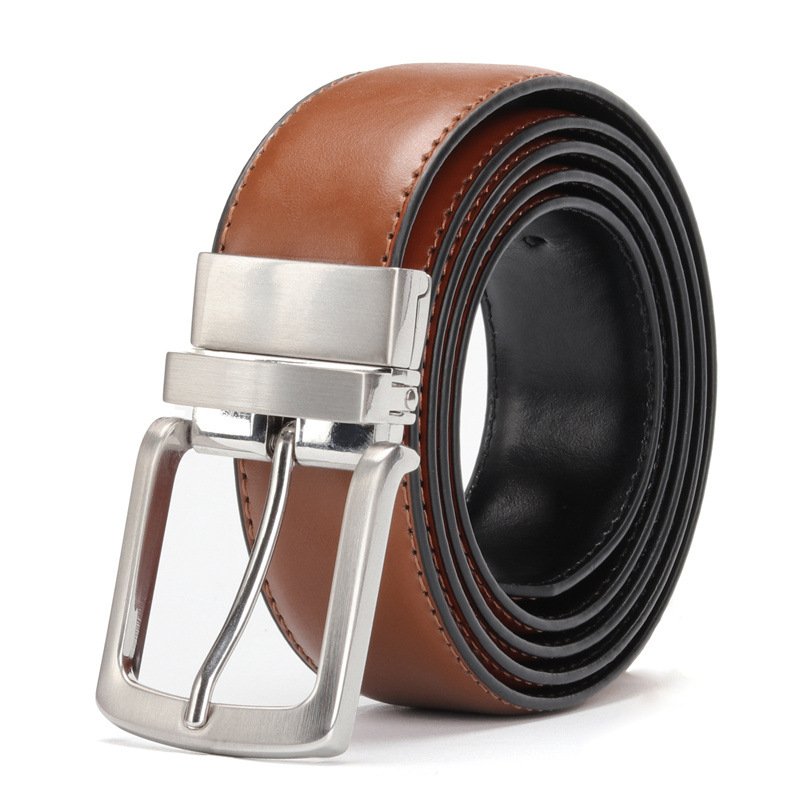 3.3CM Wide Double Side Strap Reversible Pin Buckle Custom Split Genuine Leather Belts For Men