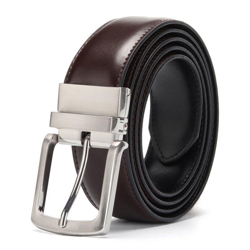 3.3CM Wide Double Side Strap Reversible Pin Buckle Custom Split Genuine Leather Belts For Men