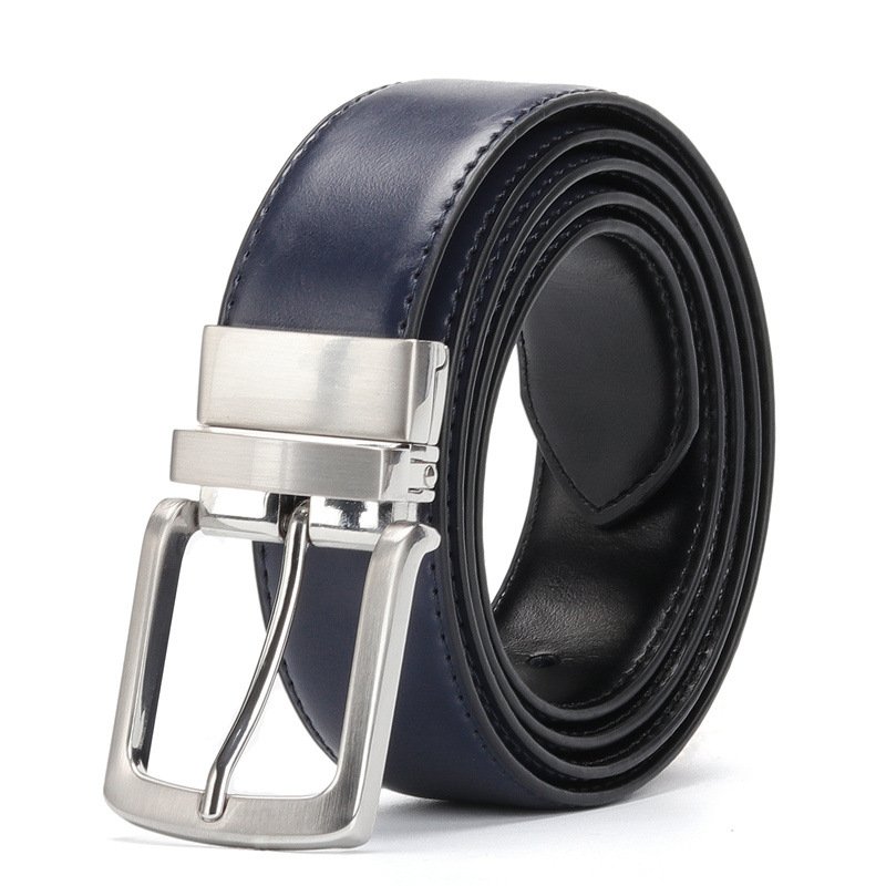 3.3CM Wide Double Side Strap Reversible Pin Buckle Custom Split Genuine Leather Belts For Men