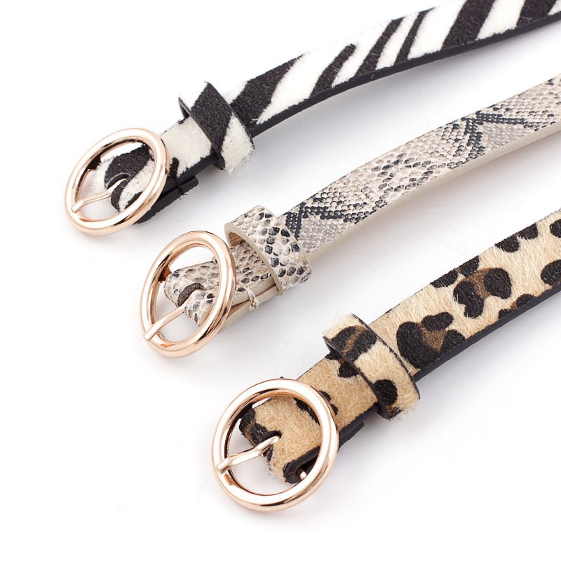 Ladies Adjustable Fashion Snake Zebra Print Leopard Decorated Belts With Round Gold Pin Buckle Jeans Dress Belt For Women