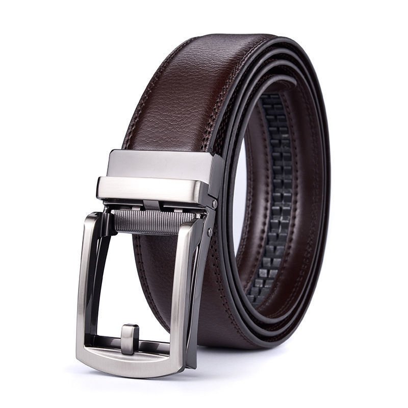 Hot Sell New Universal Man Automatic Buckle Two-layer Leather Business Belts For Jean Pants Men's Fashion High-grade Waist Belt