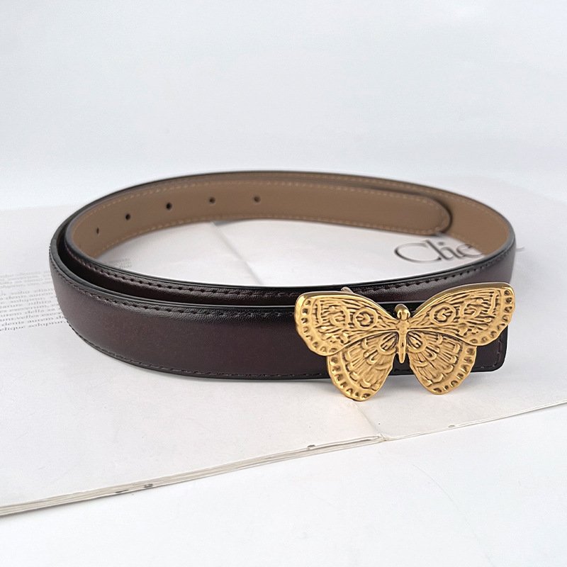 Luxury Classic Butterfly Gold Buckle Cowhide Real Leather Colorful Belt Female Waist Belts Decoration Jeans Wholesales