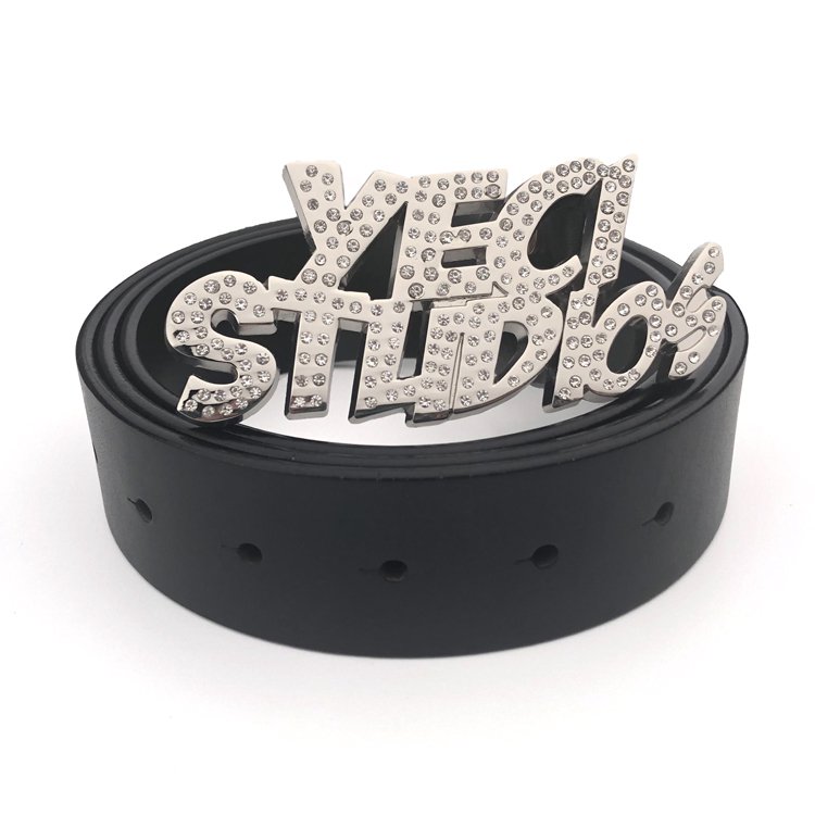 Custom Shiny Alloy Men's Jeans Belt Buckle High Quality Your Brand Name Letter Logo Metal Plating Belt Fastener