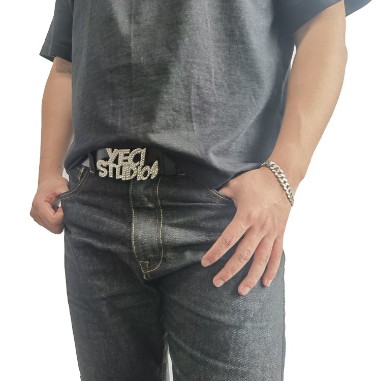 Custom Shiny Alloy Men's Jeans Belt Buckle High Quality Your Brand Name Letter Logo Metal Plating Belt Fastener
