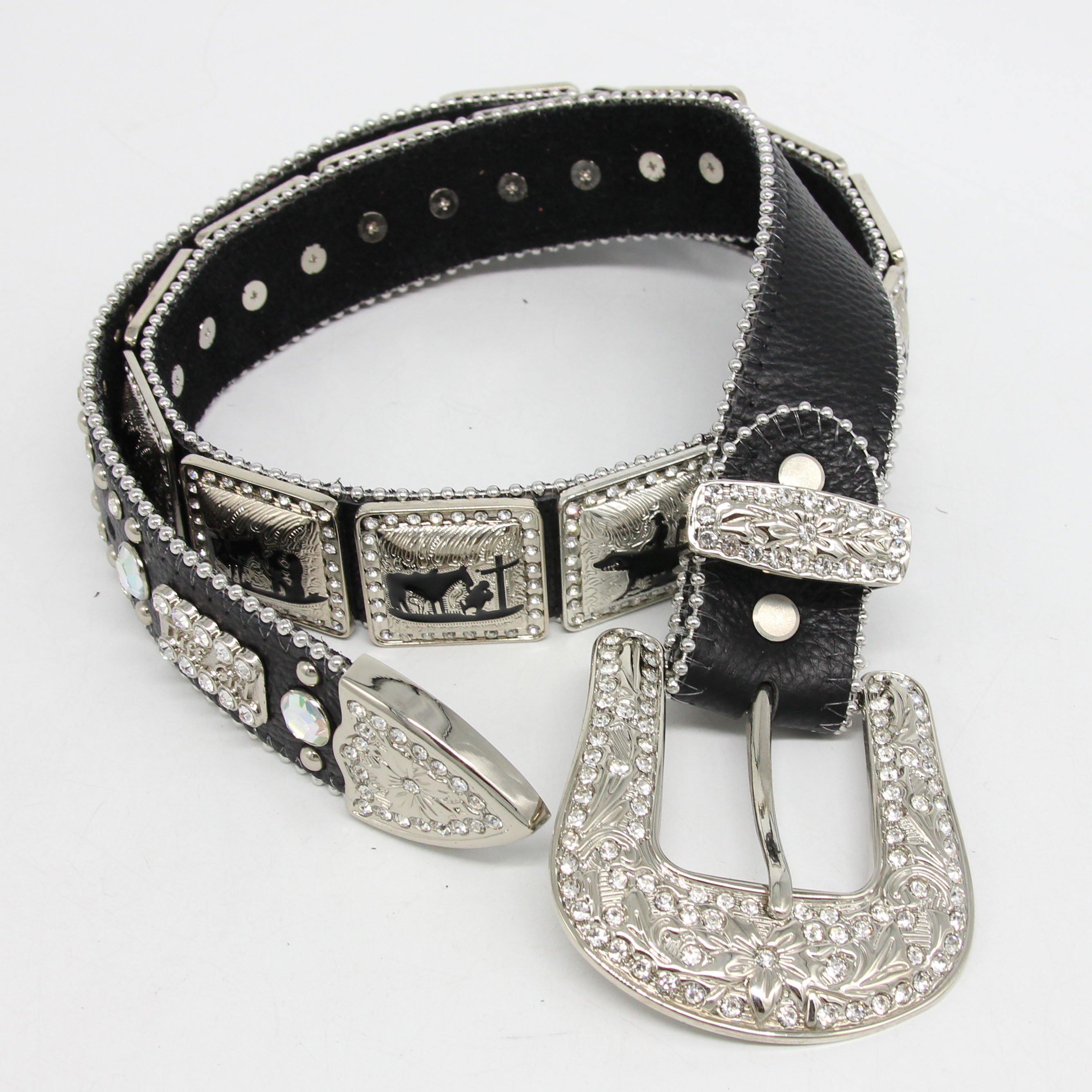 Custom logo PU leather rivet BB belt strap designer shiny no buckle diamond studded rhinestone belts strap for men women
