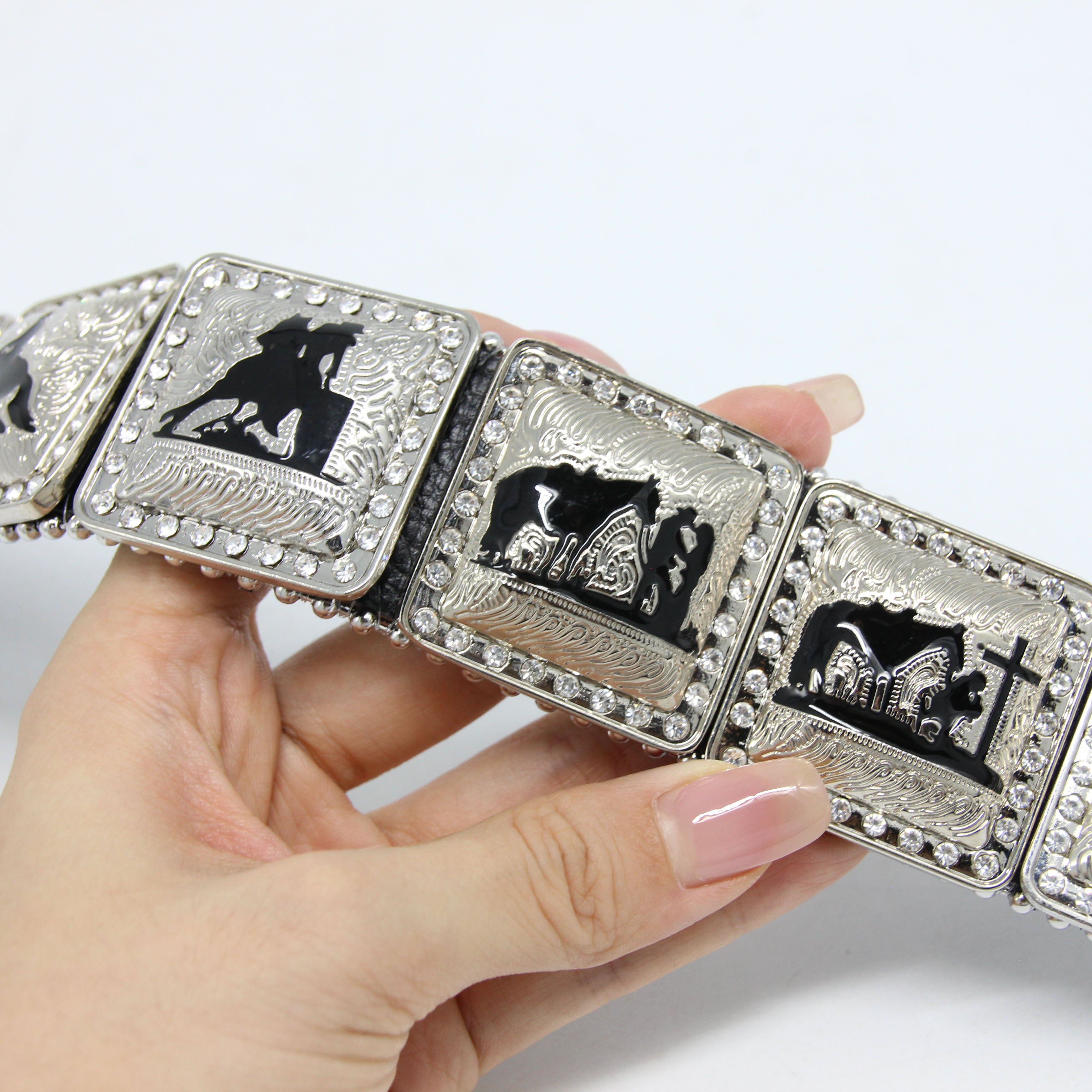 Custom logo PU leather rivet BB belt strap designer shiny no buckle diamond studded rhinestone belts strap for men women