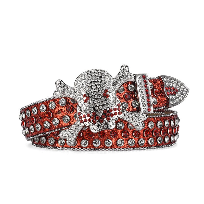 Personality Fashion Lady Belt Full Diamond Belt With Rhinestones Skull Buckle