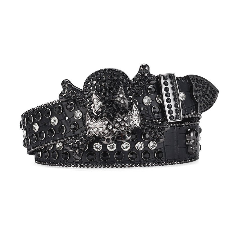 Personality Fashion Lady Belt Full Diamond Belt With Rhinestones Skull Buckle