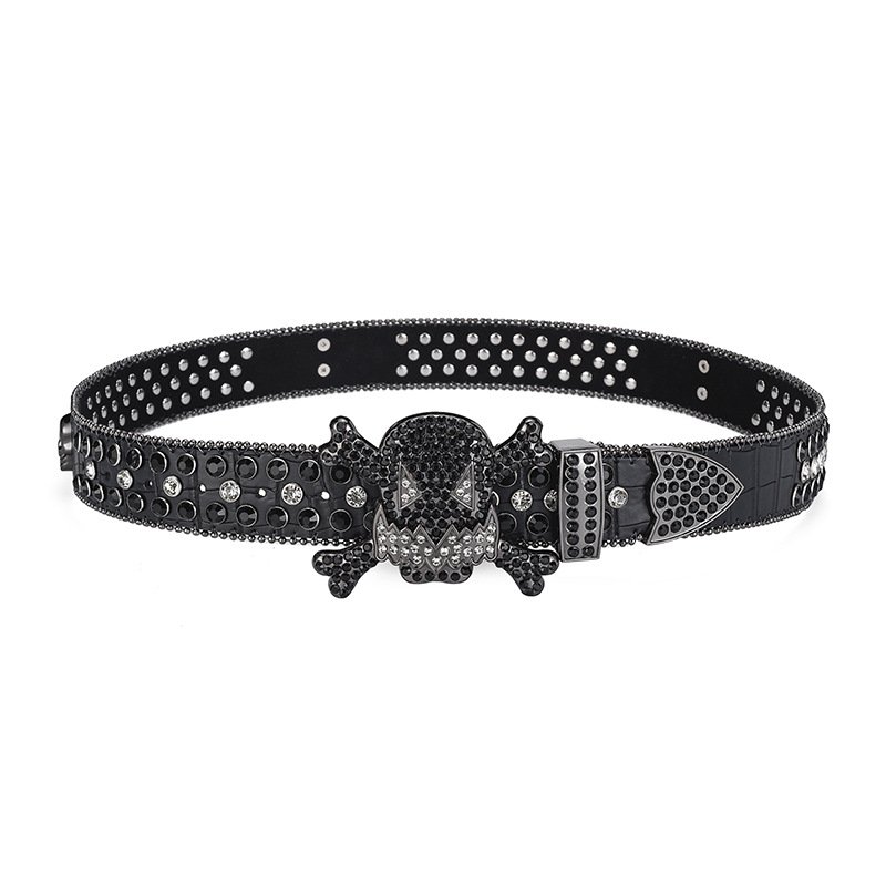 Personality Fashion Lady Belt Full Diamond Belt With Rhinestones Skull Buckle