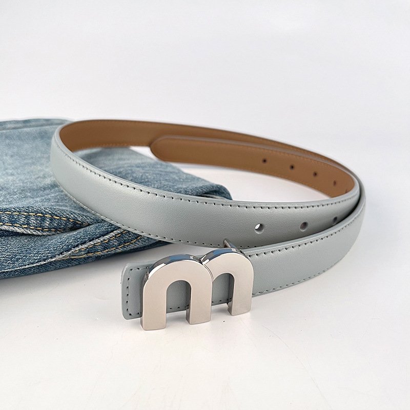 Luxury Letter M Letter Full Leather Belt Newest Designer Genuine Leather Waist Belt Silver Buckle Wholesales