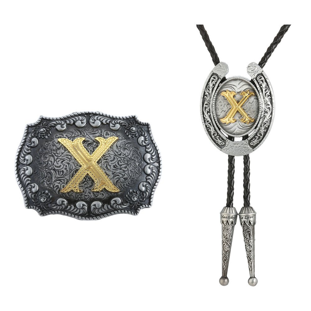 Classic Men's buckle 2 pieces Western Belt Buckle and Bolo Tie Combo Metal Accessories Set