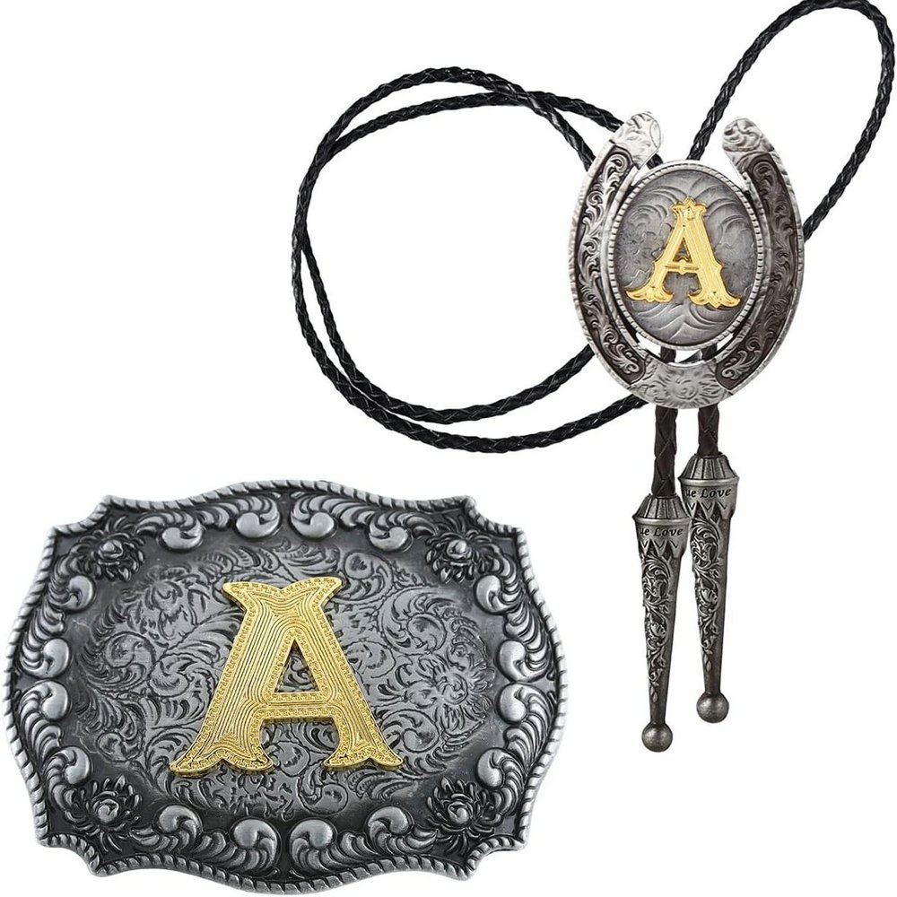 Classic Men's buckle 2 pieces Western Belt Buckle and Bolo Tie Combo Metal Accessories Set