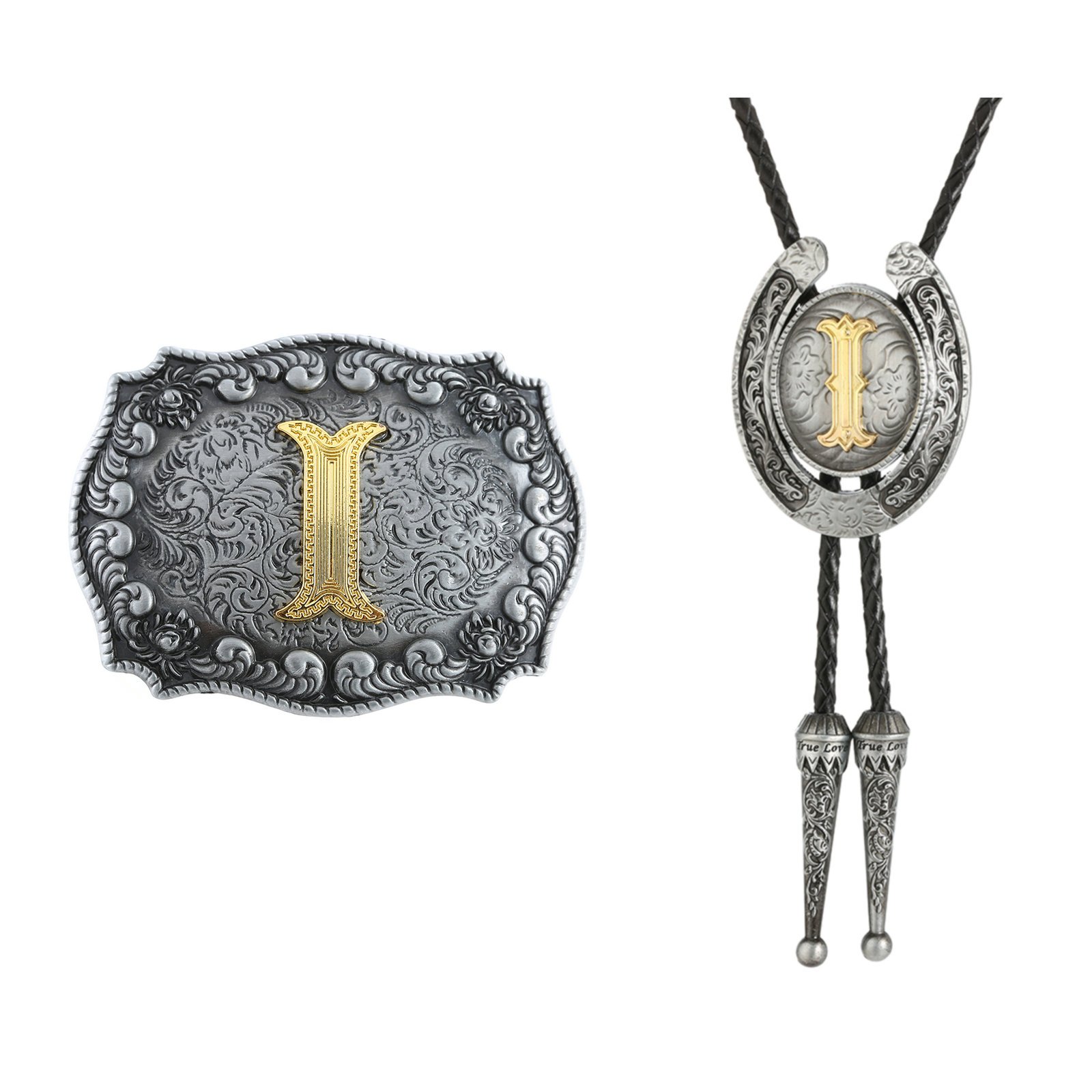 Classic Men's buckle 2 pieces Western Belt Buckle and Bolo Tie Combo Metal Accessories Set