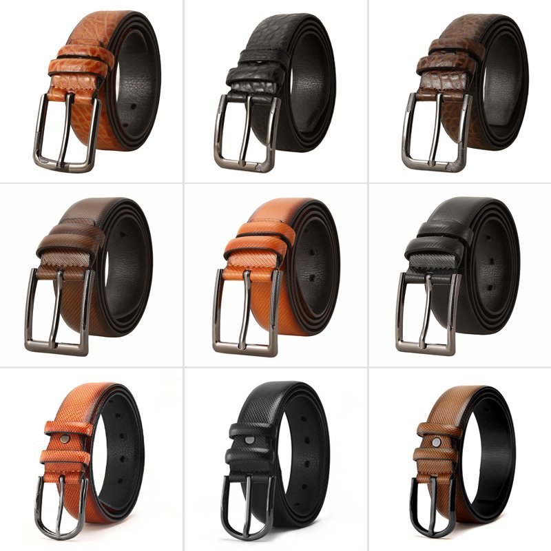 PU Belts Connection with Pin Metal Buckles Black Brown Camel Man Belt