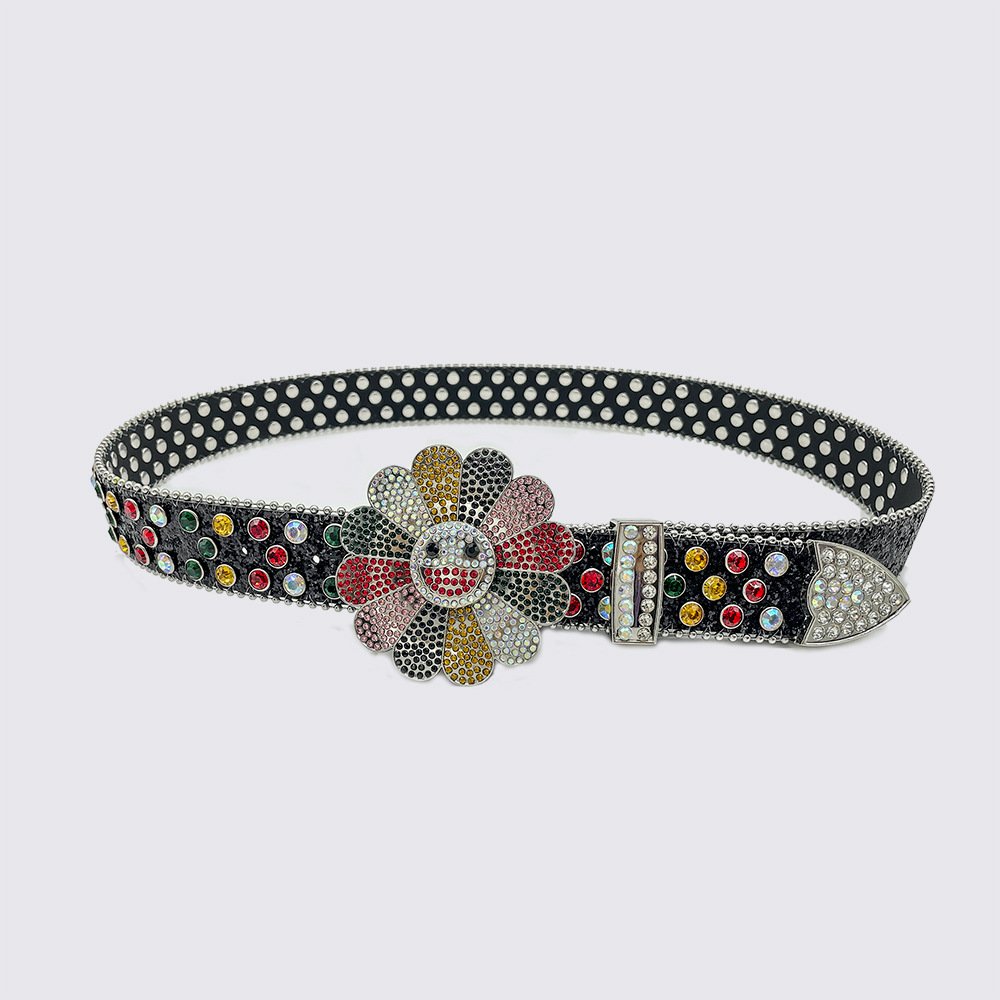 Rewin Crystal Diamond Luxury Strap Belts Western Cowgirl Rhinestone Belt BB Simon Studded Flower Rhinestone Belt for Women Men