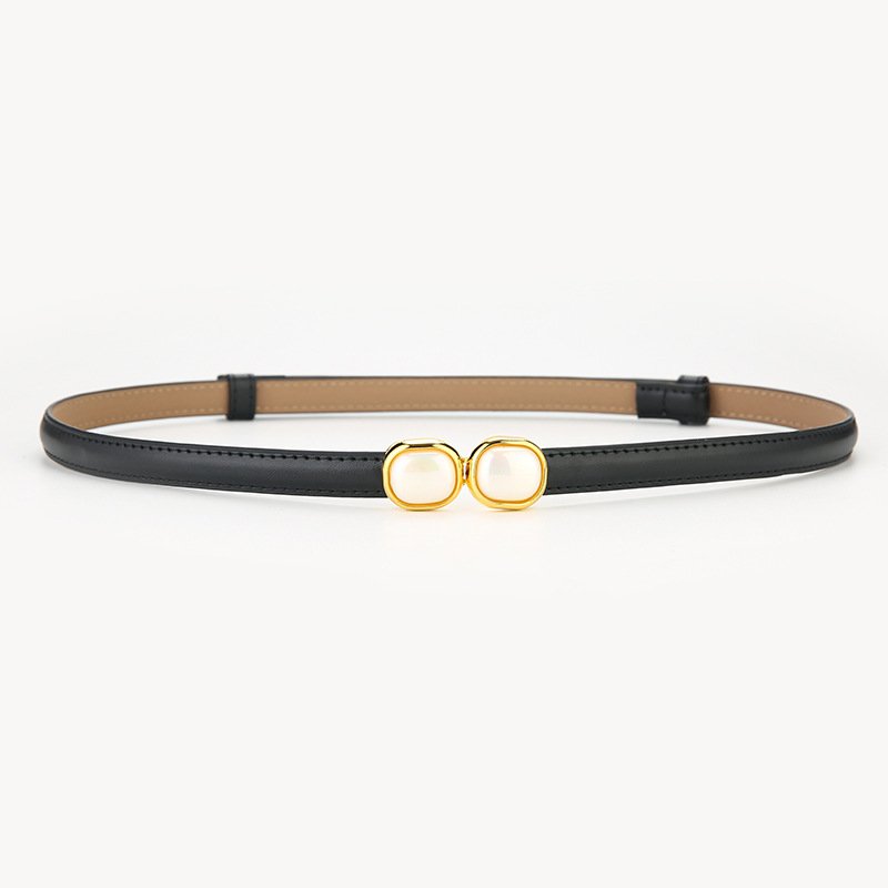 2024 Wholesale Vintage Luxury Genuine Leather Women Thin Belt Designer Ladies Gold Alloy Buckle Waist Belt For Dress