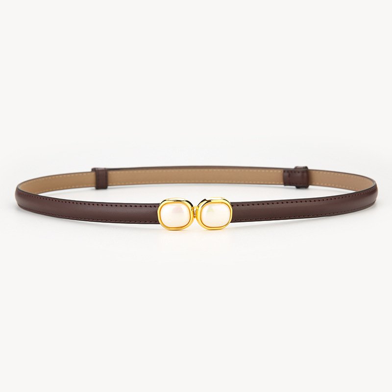 2024 Wholesale Vintage Luxury Genuine Leather Women Thin Belt Designer Ladies Gold Alloy Buckle Waist Belt For Dress