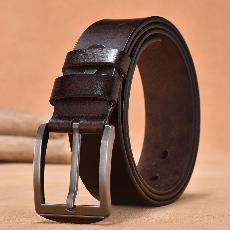Genuine Leather Men's Pin Buckle Belt Factory Directly Supply High Quality Cow Hide Belt