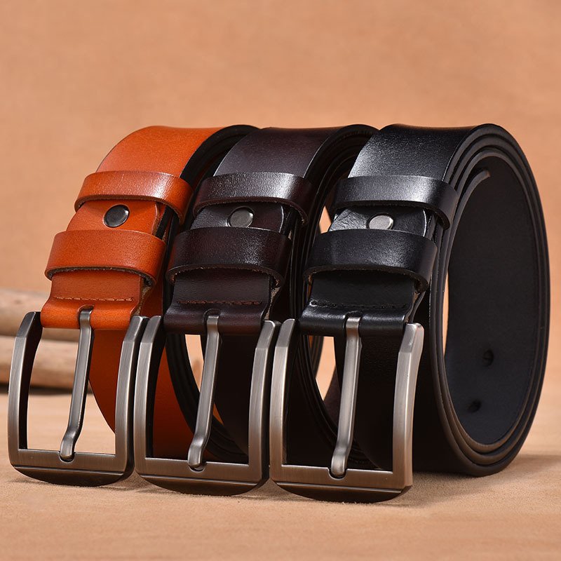 Genuine Leather Men's Pin Buckle Belt Factory Directly Supply High Quality Cow Hide Belt