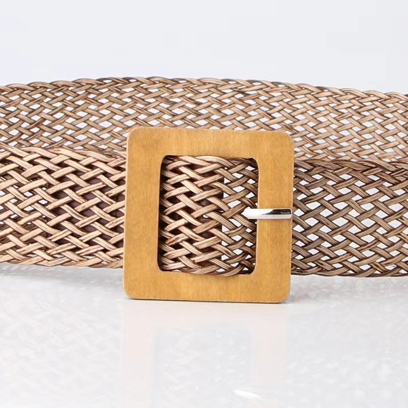Wooden Buckle Vintage Braided Belt Women's Girdle Korean Style Fashion Dress Decorative Belts