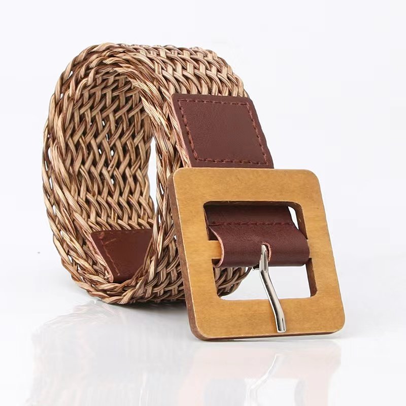 Wooden Buckle Vintage Braided Belt Women's Girdle Korean Style Fashion Dress Decorative Belts