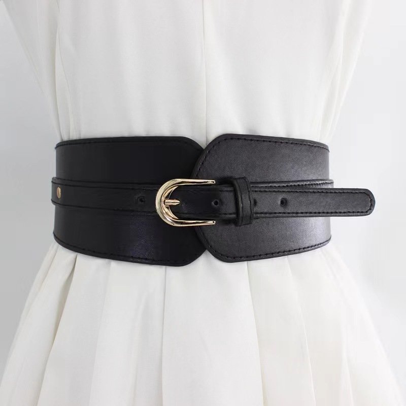 Wide belt women needle buckle decorative dress elastic PU elastic waist wrap fashion girdle waist wrap women