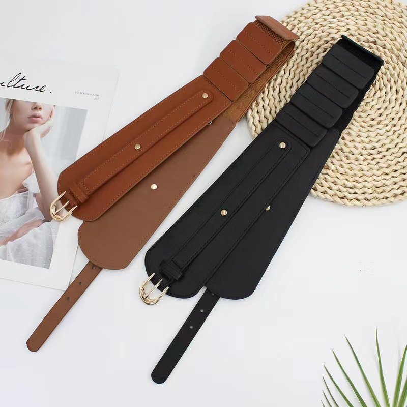 Wide belt women needle buckle decorative dress elastic PU elastic waist wrap fashion girdle waist wrap women
