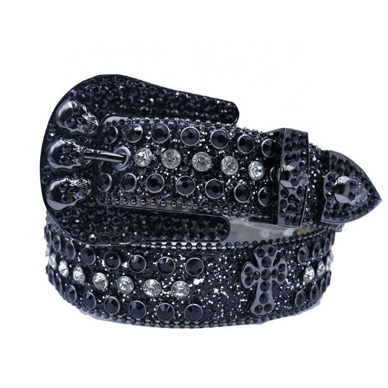 Western Cowgirl Crystal Rhinestone Belt Pu Leather Diamond Studded Silver BB Belt Cross For Men Women Designer Belts Buckle Wide