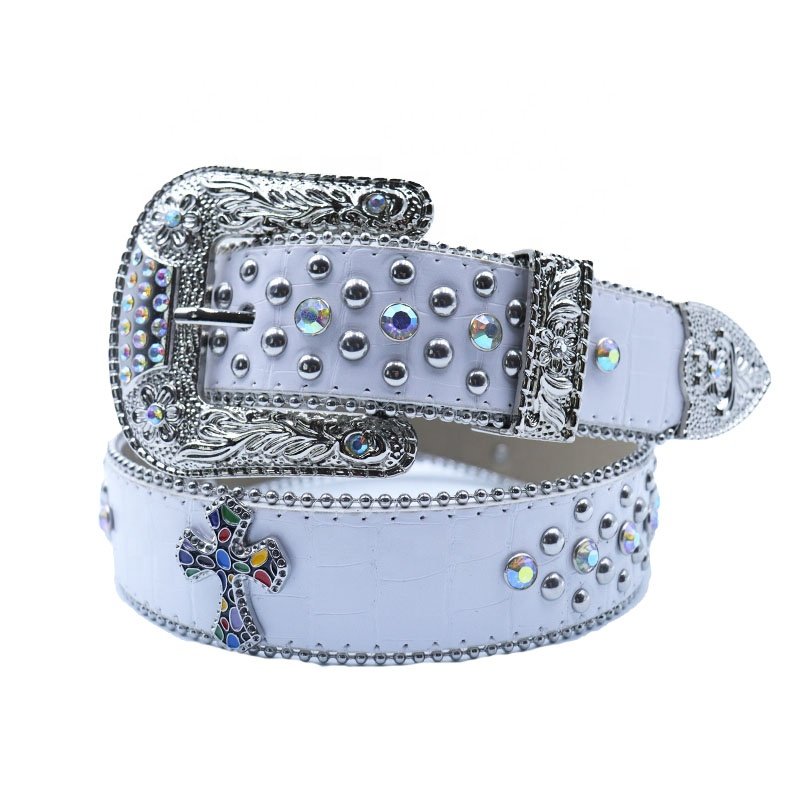 Western Cowgirl Crystal Rhinestone Belt Pu Leather Diamond Studded Silver BB Belt Cross For Men Women Designer Belts Buckle Wide