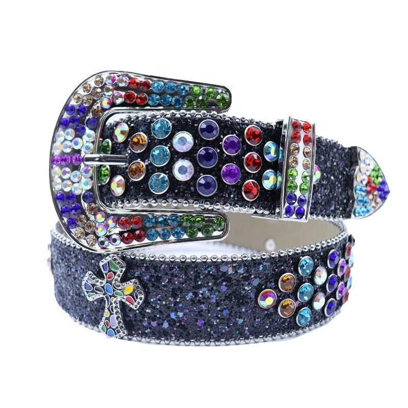 Western Cowgirl Crystal Rhinestone Belt Pu Leather Diamond Studded Silver BB Belt Cross For Men Women Designer Belts Buckle Wide