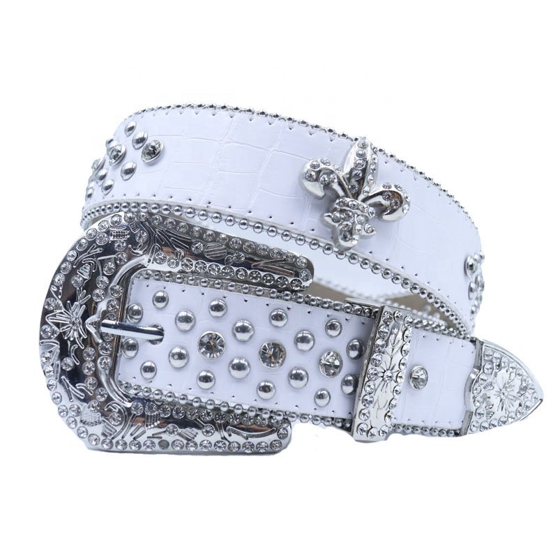 Western Cowgirl Crystal Rhinestone Belt Pu Leather Diamond Studded Silver BB Belt Cross For Men Women Designer Belts Buckle Wide