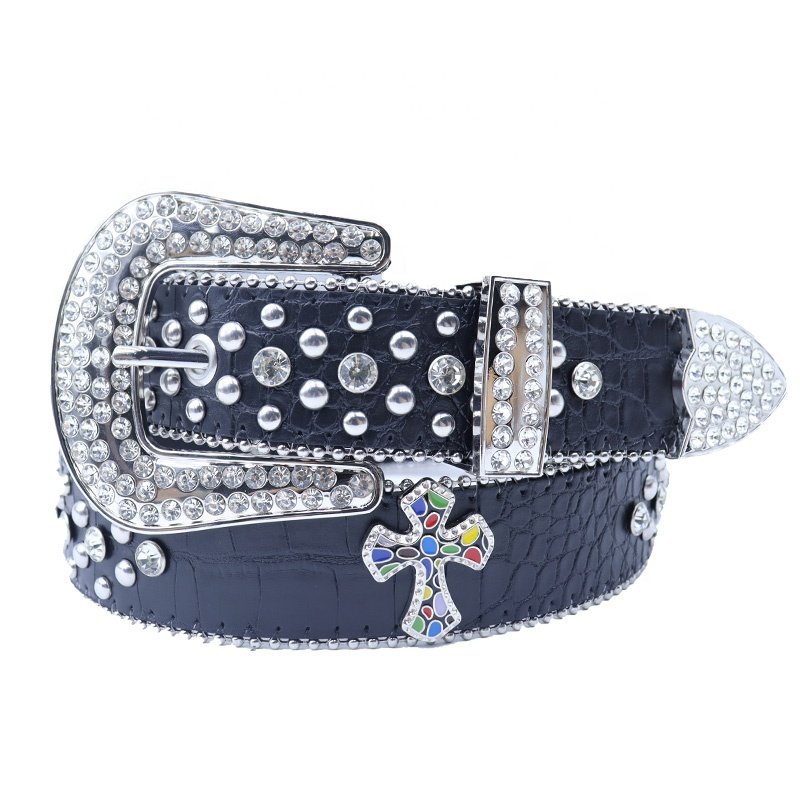 Western Cowgirl Crystal Rhinestone Belt Pu Leather Diamond Studded Silver BB Belt Cross For Men Women Designer Belts Buckle Wide