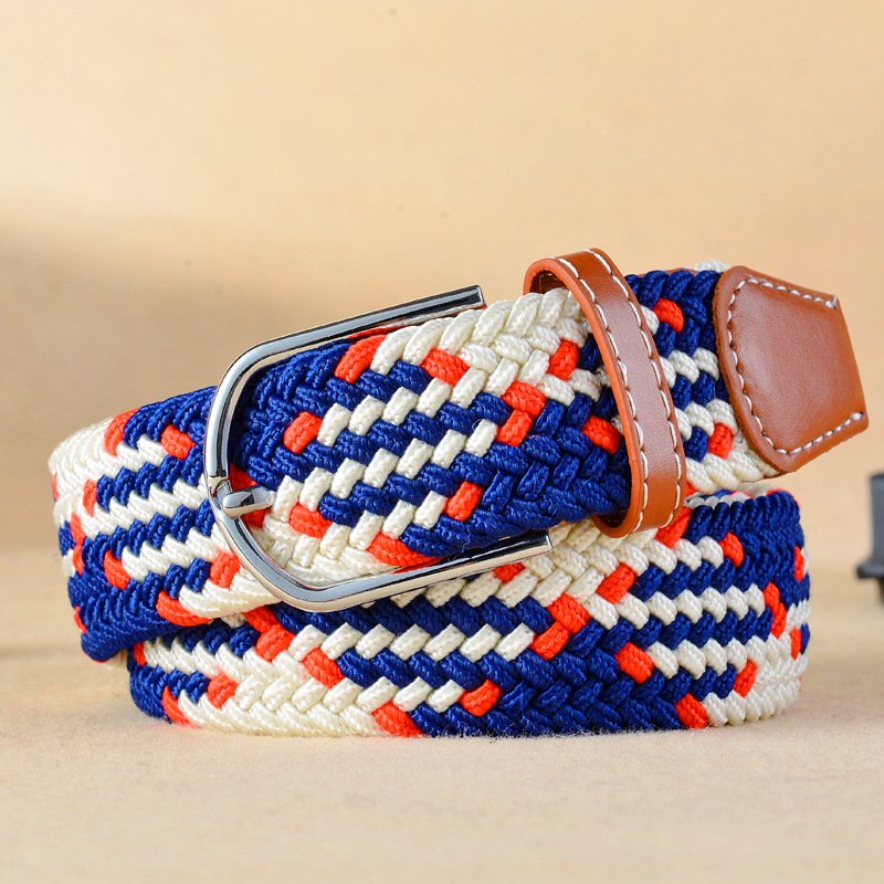 Manufacturers popular woven pattern canvas 107cm belt unisex elastic casual elastic knitted pin buckle belt wholesale