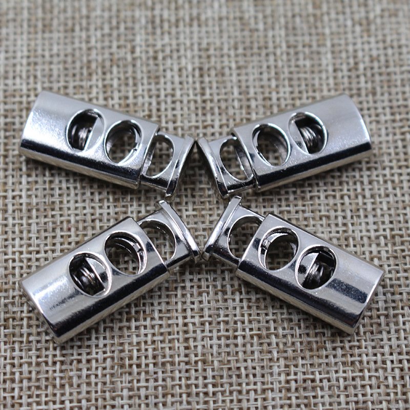 Custom Eco-friendly high quality zinc alloy adjustable clocks toggle elastic cord end Metal Double hole buckle