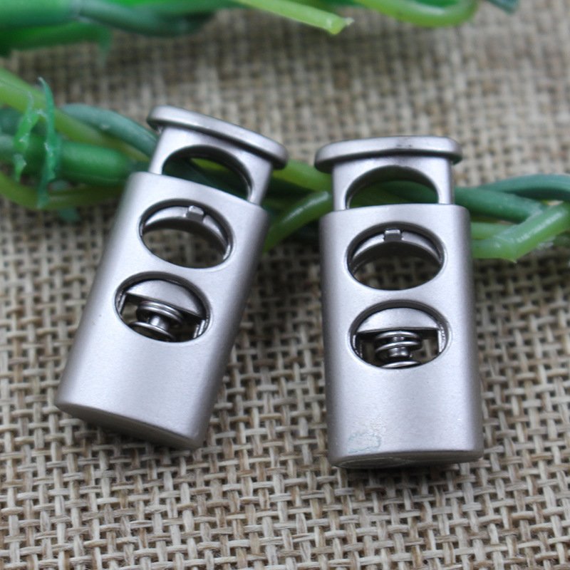 Custom Eco-friendly high quality zinc alloy adjustable clocks toggle elastic cord end Metal Double hole buckle