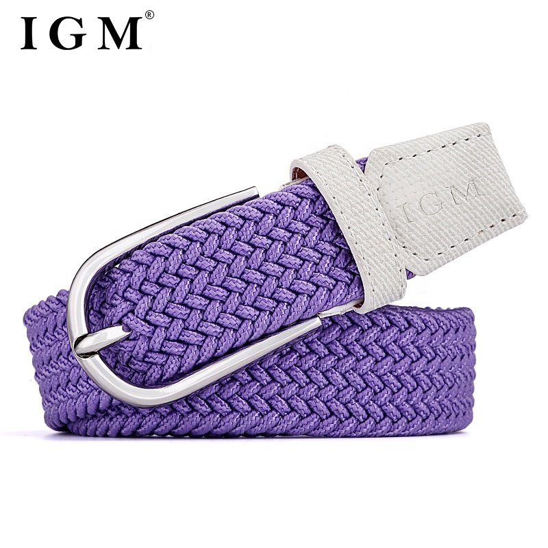 IGM Wholesale Custom Logo Women Stretchy Adjustable Braided Men Elastic Stretch Belt With Pin Buckle