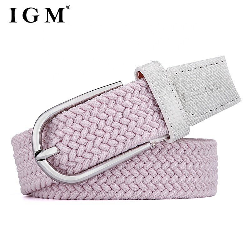 IGM Wholesale Custom Logo Women Stretchy Adjustable Braided Men Elastic Stretch Belt With Pin Buckle