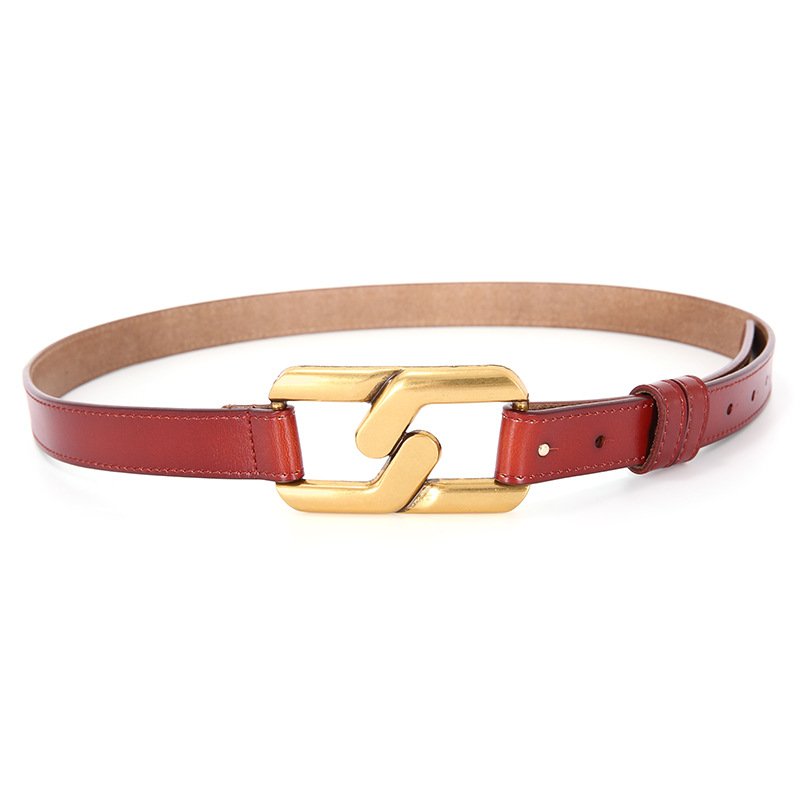 Women Belt Black Metal Copper Buckle Genuine Leather Trouser Belt Hundred with Outside with Skirt Belt
