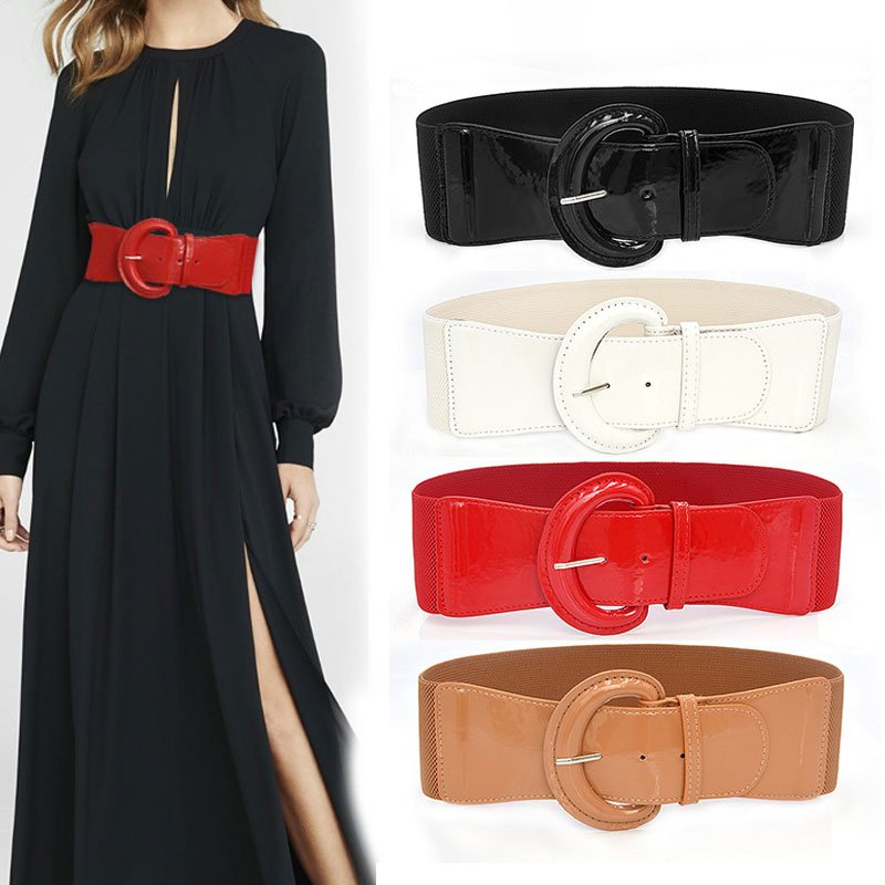 New Design Women's Stretchy Cinch Belt Wide Elastic Waist Belt 3 Inch Vintage Chunky Buckle Belts