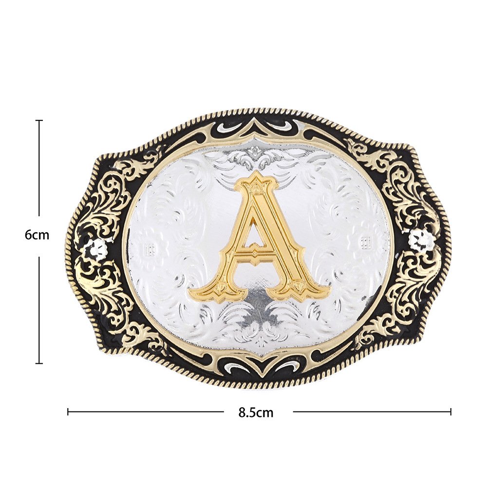 Western Initial Letters Belt Buckle ABCDEFG to XYZ Golden Alphabet Letters Belt Buckles for Men Women