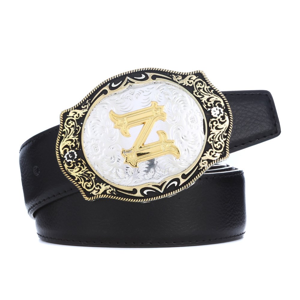 Western Initial Letters Belt Buckle ABCDEFG to XYZ Golden Alphabet Letters Belt Buckles for Men Women