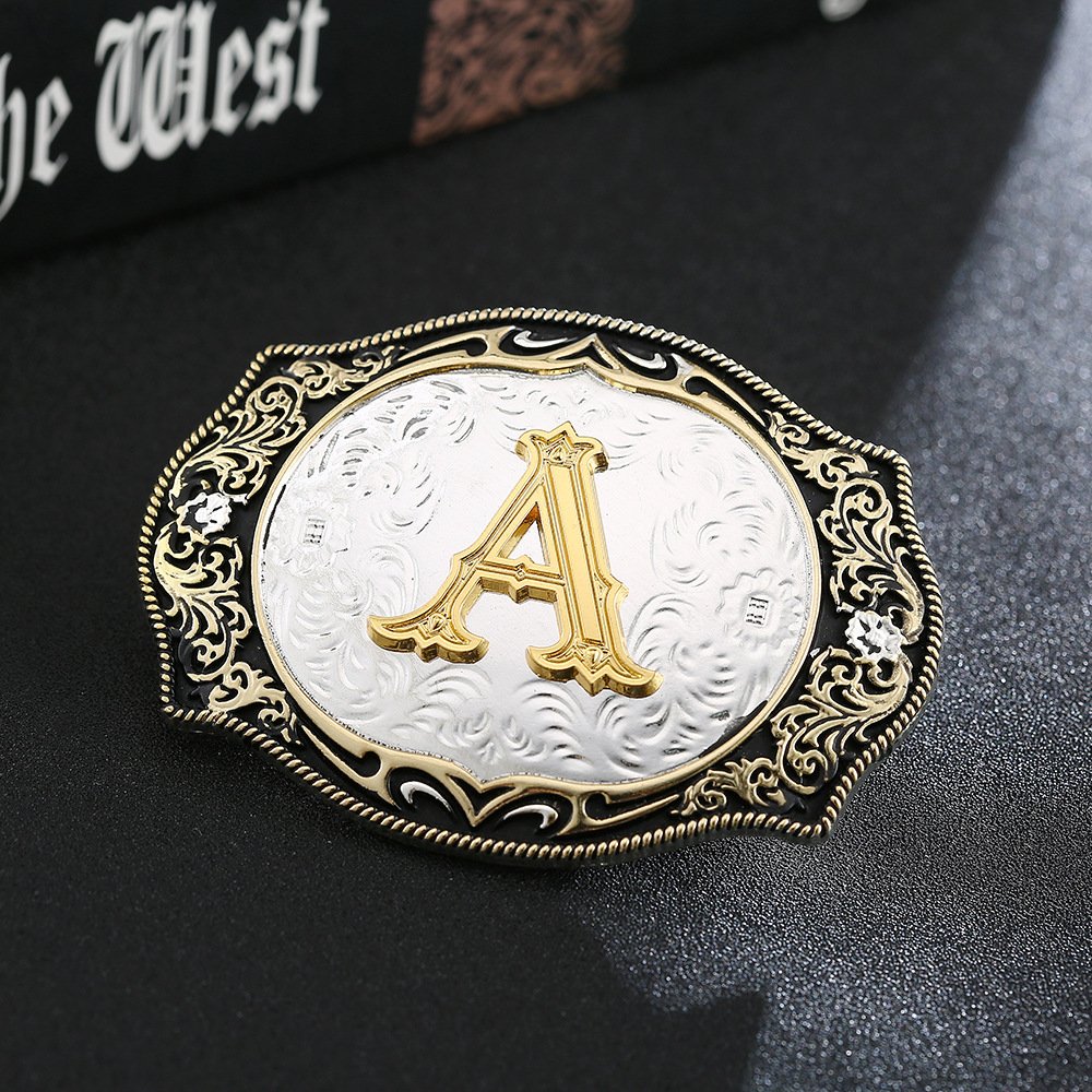 Western Initial Letters Belt Buckle ABCDEFG to XYZ Golden Alphabet Letters Belt Buckles for Men Women