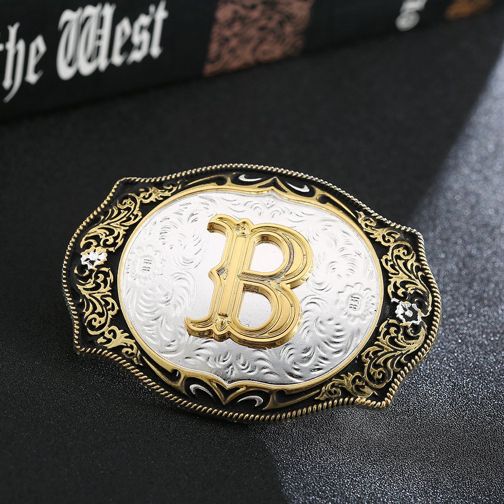 Western Initial Letters Belt Buckle ABCDEFG to XYZ Golden Alphabet Letters Belt Buckles for Men Women