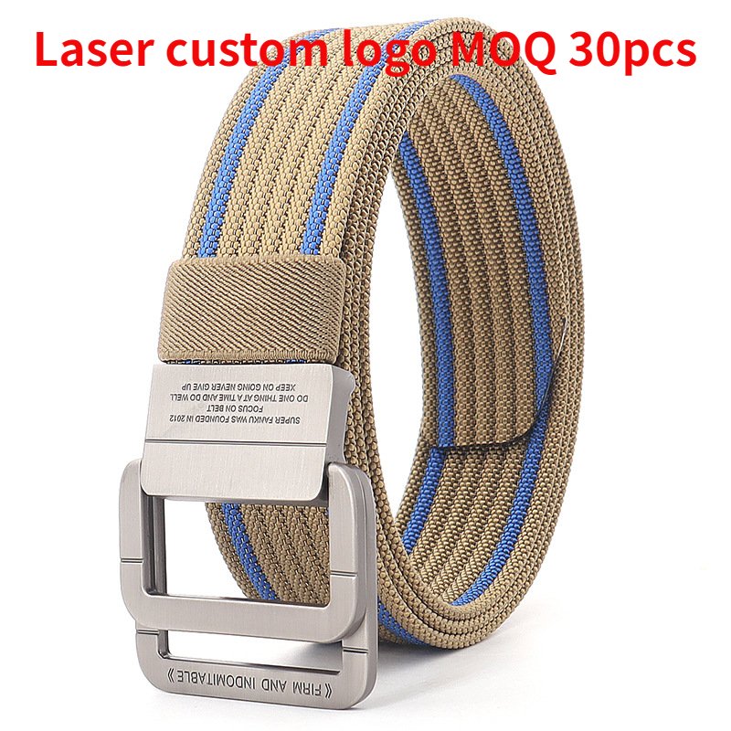Outdoor double-ring zinc alloy buckle custom logo woven nylon breathable canvas belt men's sports wear-resistant fashion belt