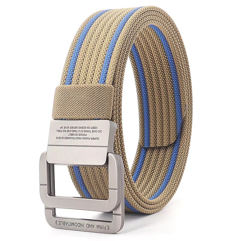 Outdoor double-ring zinc alloy buckle custom logo woven nylon breathable canvas belt men's sports wear-resistant fashion belt