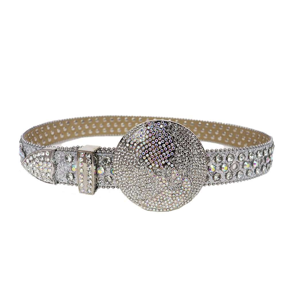 Custom Belt Men's Western Punk Waist Belt Strap PU Rhinestone Crystal Ball Sparkly Planet Buckle Studded Diamond Belt