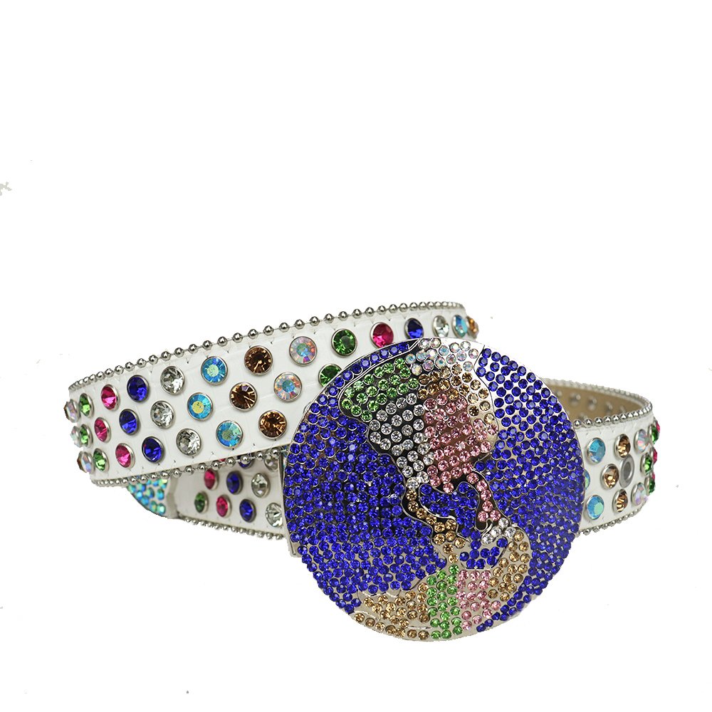 Custom Belt Men's Western Punk Waist Belt Strap PU Rhinestone Crystal Ball Sparkly Planet Buckle Studded Diamond Belt