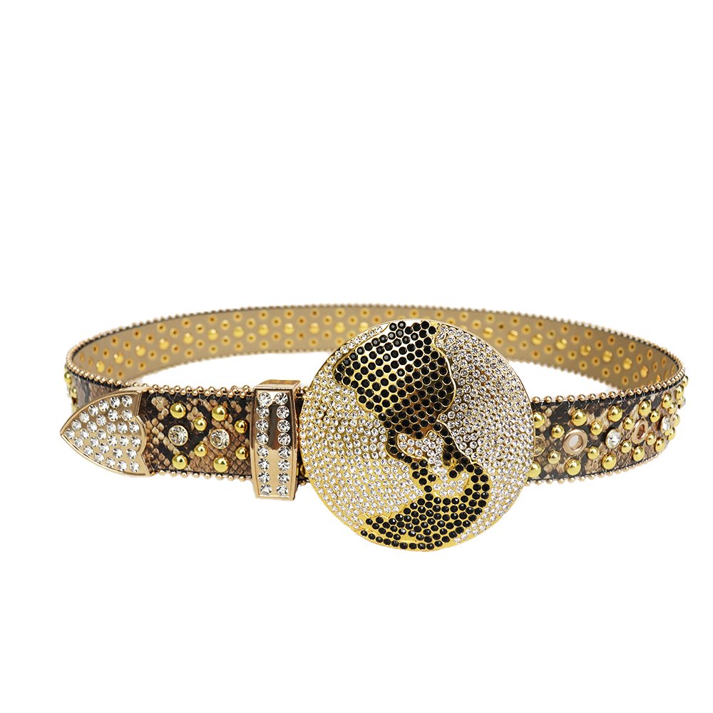 Custom Belt Men's Western Punk Waist Belt Strap PU Rhinestone Crystal Ball Sparkly Planet Buckle Studded Diamond Belt