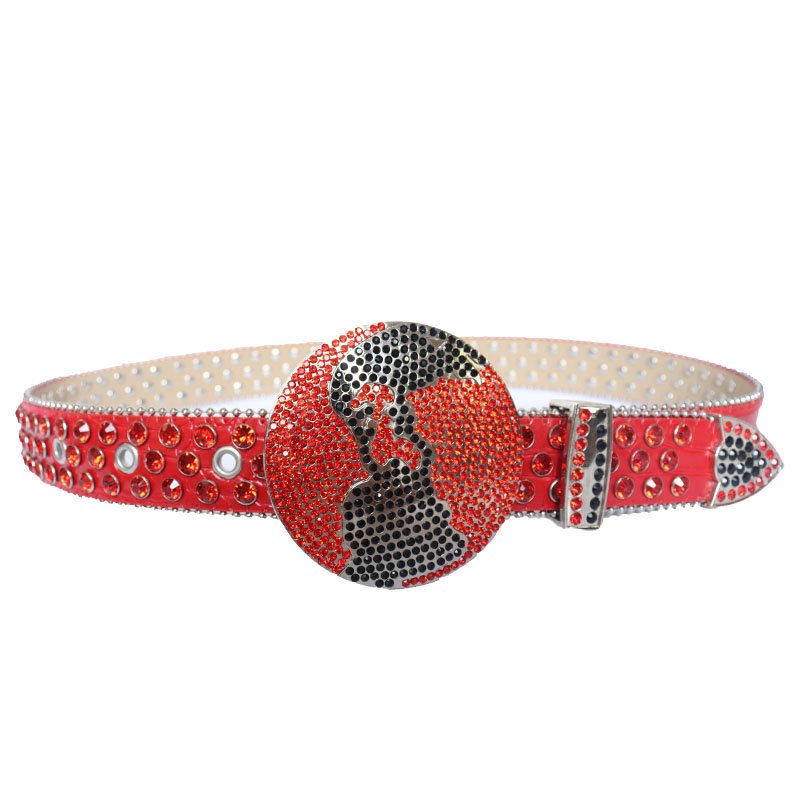 Custom Belt Men's Western Punk Waist Belt Strap PU Rhinestone Crystal Ball Sparkly Planet Buckle Studded Diamond Belt
